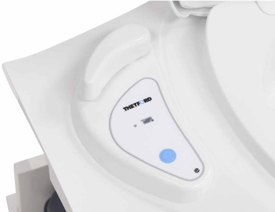 close up image of Thetford toilet flushing mechanism