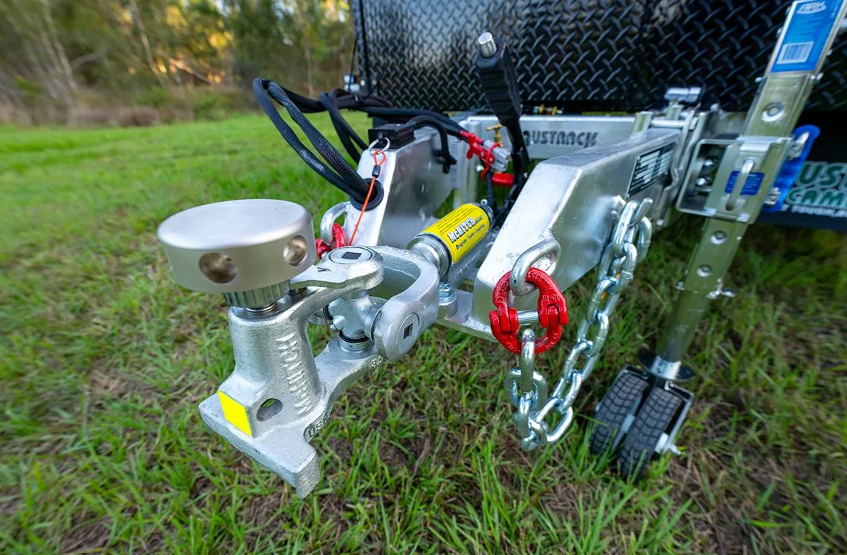 close up Mchitch offroad coupling on Austrack caravan
