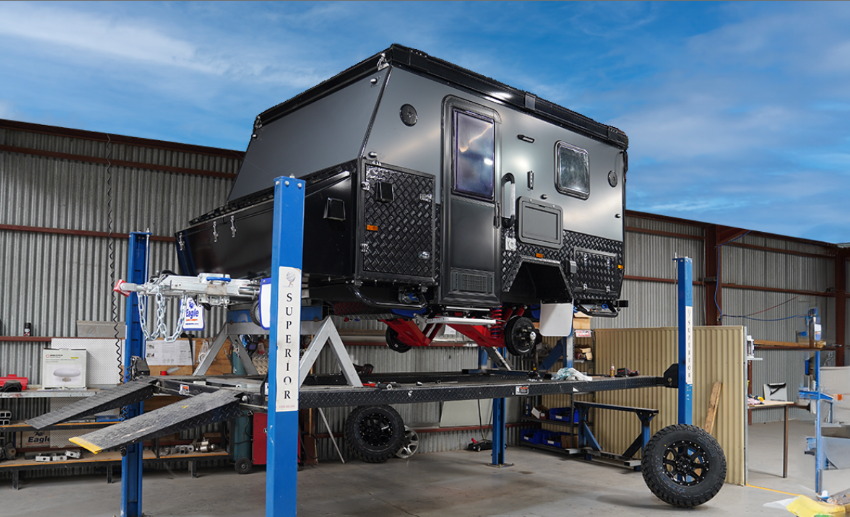 caravan on hoist